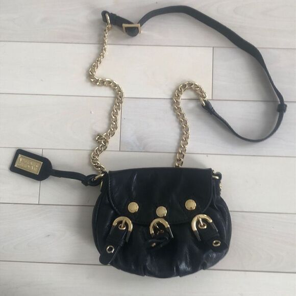 Badgley Mischka Adjustable Chain Strap Black Leather Crossbody Bag - Picture 1 of 5